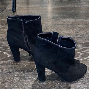 Wild Diva Lounge Black Suede PeepToe Ankle Booties
